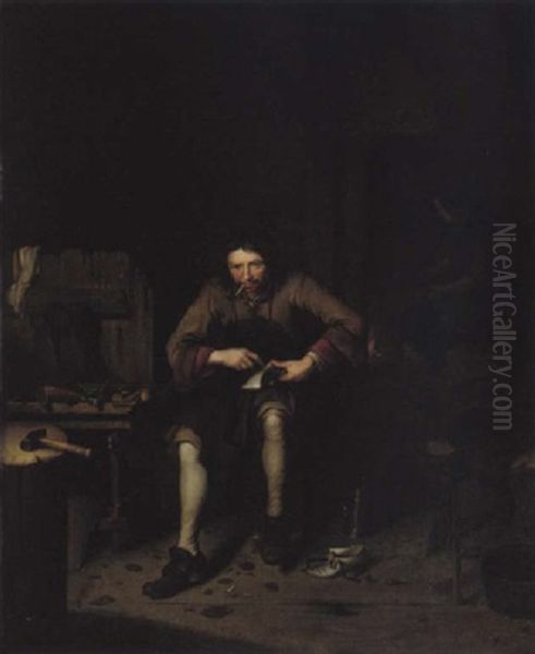 A Cobbler's Shop Oil Painting by Pieter Gerritsz van Roestraten