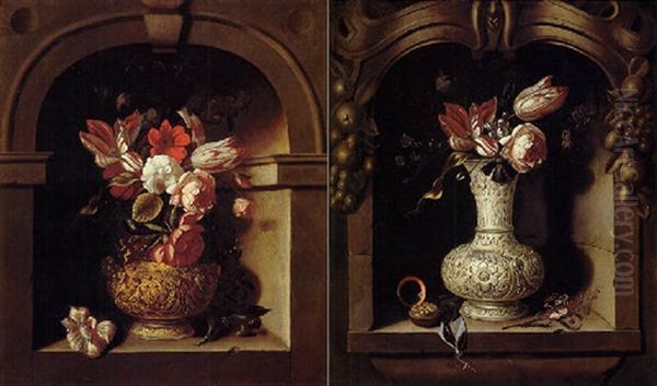 Still Life Of A Bouquet Of Flowers In A Vase In A Niche Oil Painting by Pieter Gerritsz van Roestraten