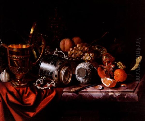 Stilleben Med Silverforemal Och Frukter Oil Painting by Pieter Gerritsz van Roestraten