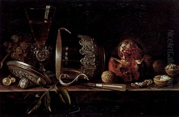 Stilleben Mit Silbergefas Und Fruchten Oil Painting by Pieter Gerritsz van Roestraten