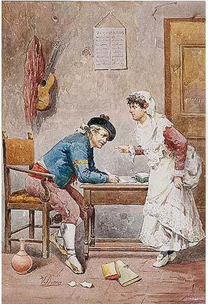 Dictando Una Carta Oil Painting by Vicente Borras y Mompo