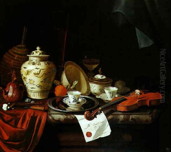 Nature Morte Aux Pieces De Porcelaine Et Violon Oil Painting by Pieter Gerritsz van Roestraten