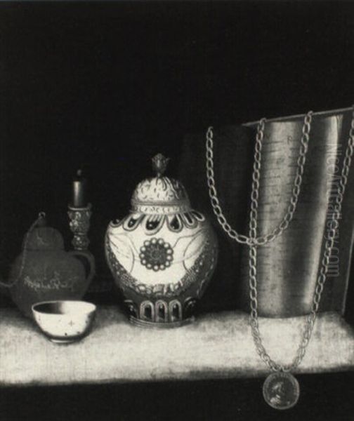 Still Life With Teapot, Cup, Candlestick And Covered Jar Oil Painting by Pieter Gerritsz van Roestraten