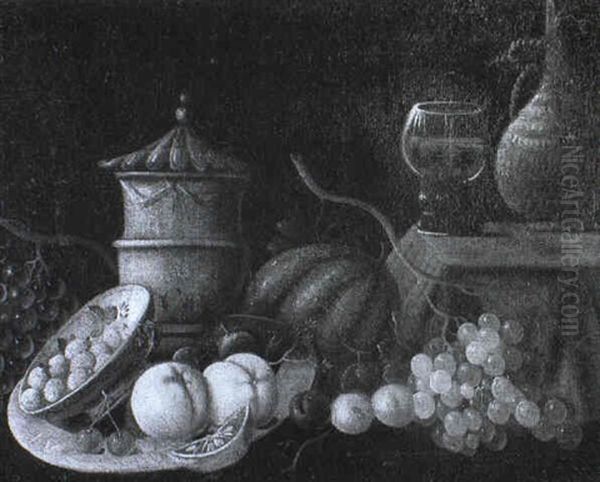 Still Life With A Covered Cup, Wine Bottle And Fruit On A Table Oil Painting by Pieter Gerritsz van Roestraten