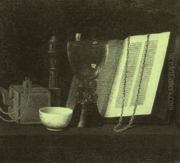 Still Life With Roemer, Candle, Teapot And A Book On A Table Oil Painting by Pieter Gerritsz van Roestraten