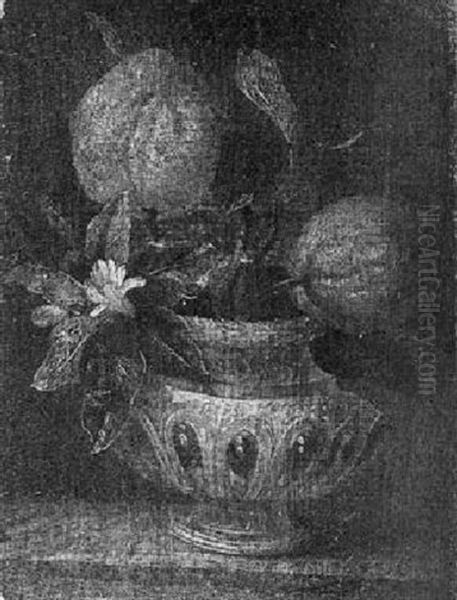 A Still Life Of Orange Blossom And Fruit In A Silver Tobacco Jar Oil Painting by Pieter Gerritsz van Roestraten