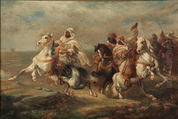 Bedouin Warriors (after Adolf Schreyer) Oil Painting by William Roethgen