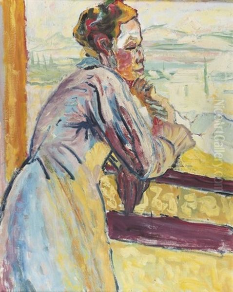 Frau Am Balkon Oil Painting by William Roethlisberger