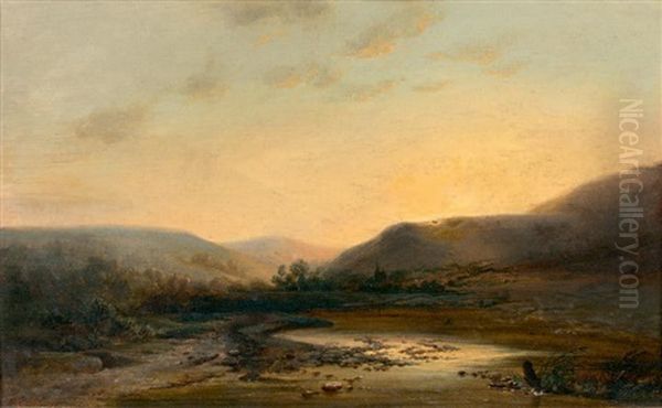 Coucher De Soleil, Paysage Italien Oil Painting by Jean Francois Xavier Roffiaen