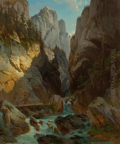 Mountain Gorge In Switzerland Oil Painting by Jean Francois Xavier Roffiaen