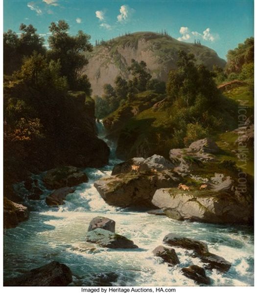 Mountain Stream Oil Painting by Jean Francois Xavier Roffiaen