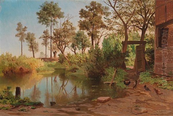 Rural Idyll Oil Painting by Jean Francois Xavier Roffiaen