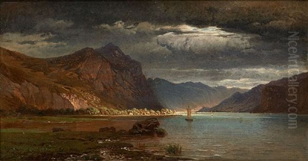 Au Bord Du Lac De Walensdadt Suisse Oil Painting by Jean Francois Xavier Roffiaen