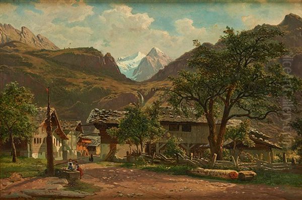 Une Vue A Meyringen (oberland Bernois) Oil Painting by Jean Francois Xavier Roffiaen