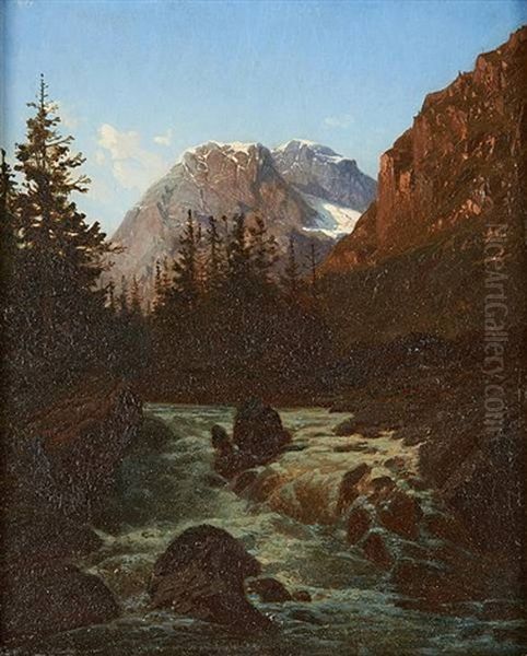 Torrent Sur Fond De Glacier Oil Painting by Jean Francois Xavier Roffiaen