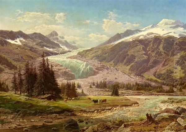 Gletscher Bei Chamonix Oil Painting by Jean Francois Xavier Roffiaen