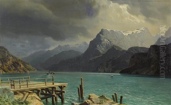 Landschaft Am Urnersee Bei Sisikon Oil Painting by Jean Francois Xavier Roffiaen