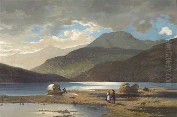 Trachtenpaar Am Ufer Des Vierwaldstattersees Oil Painting by Jean Francois Xavier Roffiaen