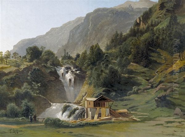 Chutes Inferieures Du Reichenbach A Meiringen Oil Painting by Jean Francois Xavier Roffiaen