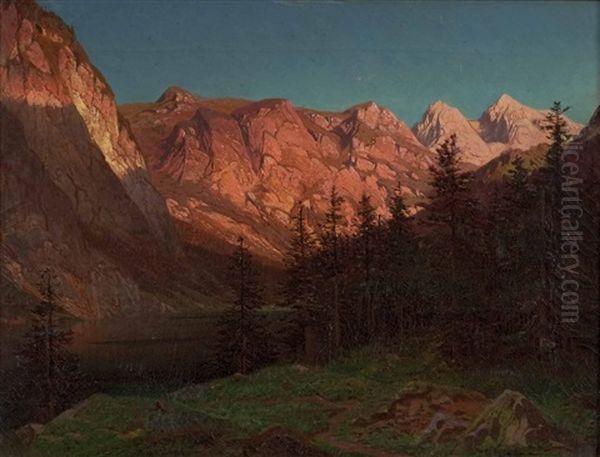 Sonnenuntergang Am Obersee In Oberbayern Oil Painting by Jean Francois Xavier Roffiaen