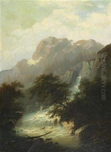 Wetterhorn Mit Wasserfall Oil Painting by Jean Francois Xavier Roffiaen