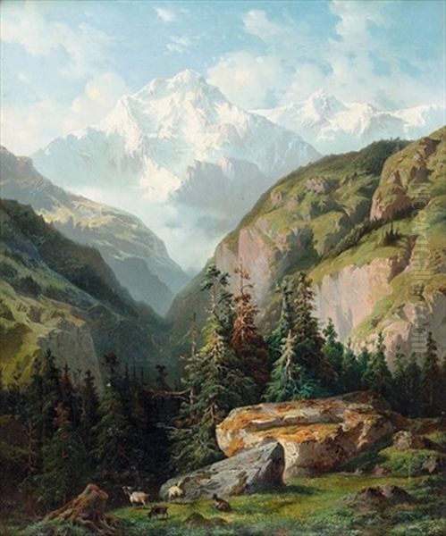 Lauterbrunnental Mit Der Jungfrau Oil Painting by Jean Francois Xavier Roffiaen