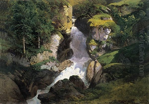 Chute Du Reichenbach A Meyringen Oil Painting by Jean Francois Xavier Roffiaen