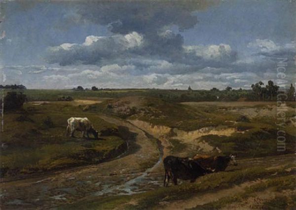 Drei Kuhe In Weidelandschaft Oil Painting by Jean Francois Xavier Roffiaen