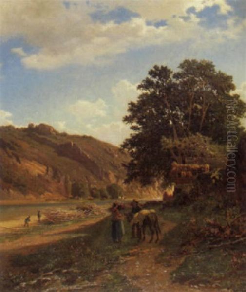 Au Bord De La Riviere Oil Painting by Jean Francois Xavier Roffiaen