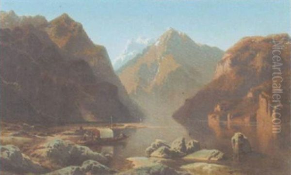 Partie An Einem Oberbayerischen Gebirgssee Oil Painting by Jean Francois Xavier Roffiaen