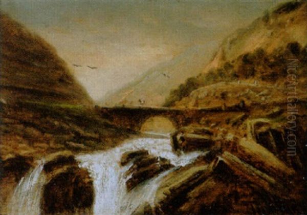 Wasserfall In Der Schollenschlucht Beim St. Gotthard Oil Painting by Jean Francois Xavier Roffiaen