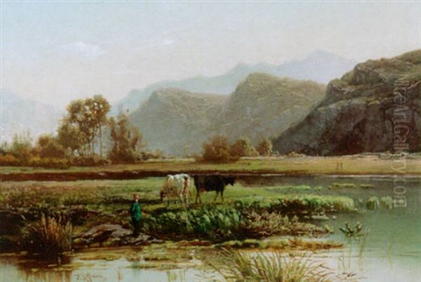 A View Of Neuhaus Near Interlaken Oil Painting by Jean Francois Xavier Roffiaen