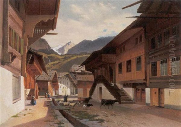 Gezicht Te Meyringen, Zwitserland Oil Painting by Jean Francois Xavier Roffiaen