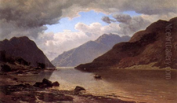 A View Of A Scottish Loch Oil Painting by Jean Francois Xavier Roffiaen