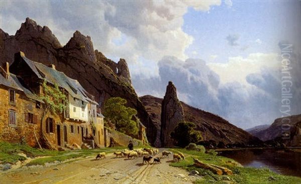 Gezicht Aan De Rots Bayard Oil Painting by Jean Francois Xavier Roffiaen