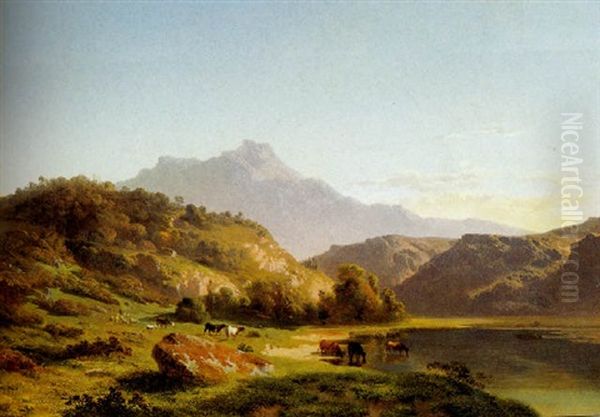 Zwitsers Landschap Oil Painting by Jean Francois Xavier Roffiaen