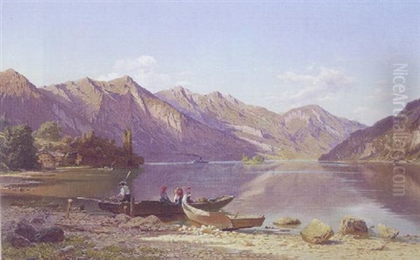 Fra En Schweizisk Bjergby Ved Brienzersoen Oil Painting by Jean Francois Xavier Roffiaen