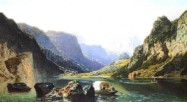 Le Lac De Volder Gosau Dans Le Tyrol Autrichien Oil Painting by Jean Francois Xavier Roffiaen