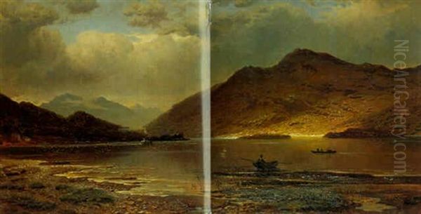 Vue De Lac Animee Oil Painting by Jean Francois Xavier Roffiaen