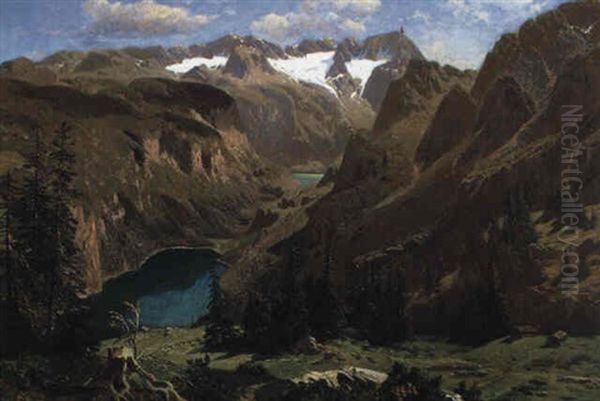 Blick Von Der Hutteneckalm Auf Das Dachsteinmassiv Oil Painting by Jean Francois Xavier Roffiaen