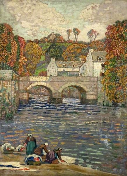 Le Pont Du Bourgneuf A L'aube, Quimperle Oil Painting by Guillaume Georges Roger