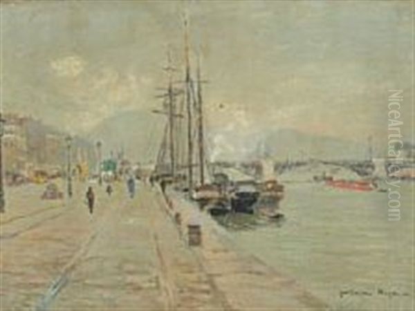 Les Quai A Rouen Oil Painting by Guillaume Georges Roger