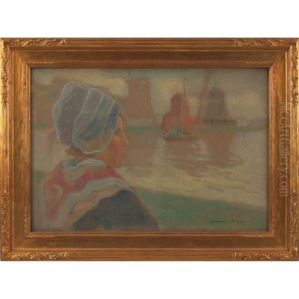 Breton Girl On Shore Oil Painting by Guillaume Georges Roger