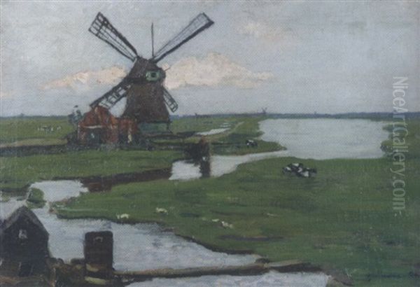 Paysage Au Moulin Oil Painting by Guillaume Georges Roger