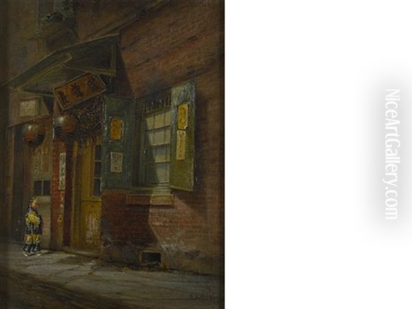 Alley In Chinatown, San Francisco Oil Painting by Charles Albert Rogers