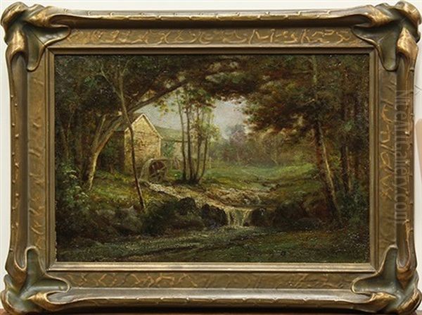 Old English Mill Oil Painting by Charles Albert Rogers