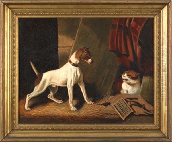 Interior Scene Of A Dog And Cat Oil Painting by Franklin Whiting Rogers