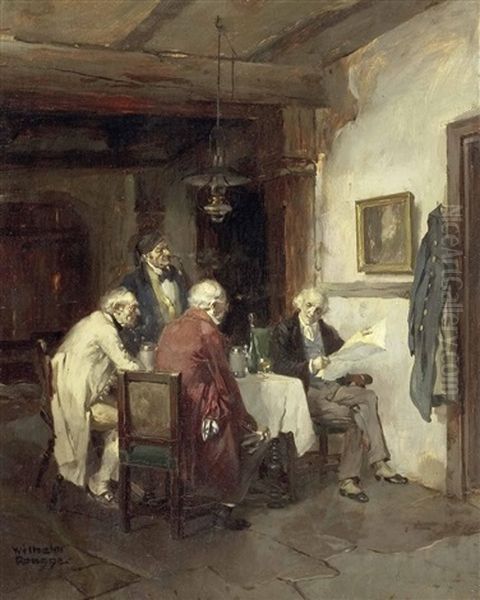 Altherrenrunde Bei Politischer Zeitungsdiskussion Oil Painting by Wilhelm Roegge the Younger