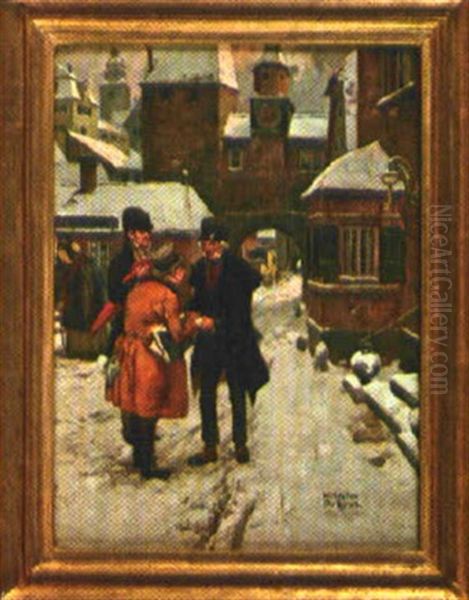 Munchener Strasenszene Im Schnee Oil Painting by Wilhelm Roegge the Younger