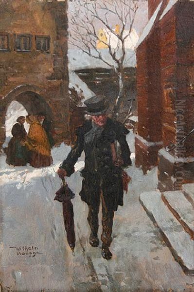 A Walk In The Snow Oil Painting by Wilhelm Roegge the Younger